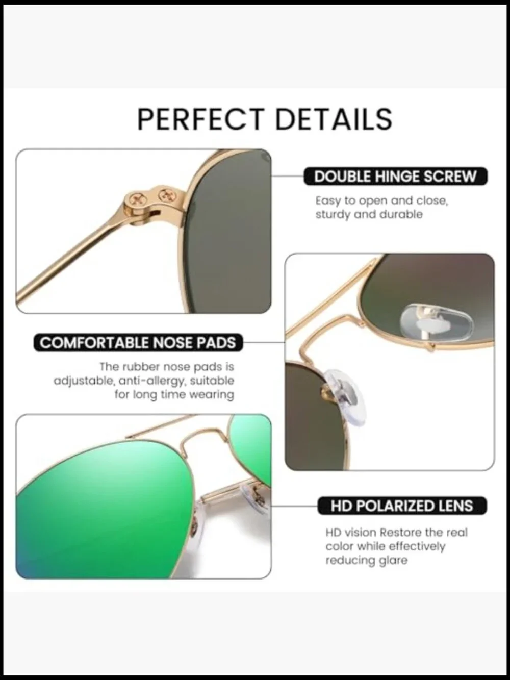 Classic Aviator Sunglasses Polarized UV400 Protection Metal Frame Retro Pilot